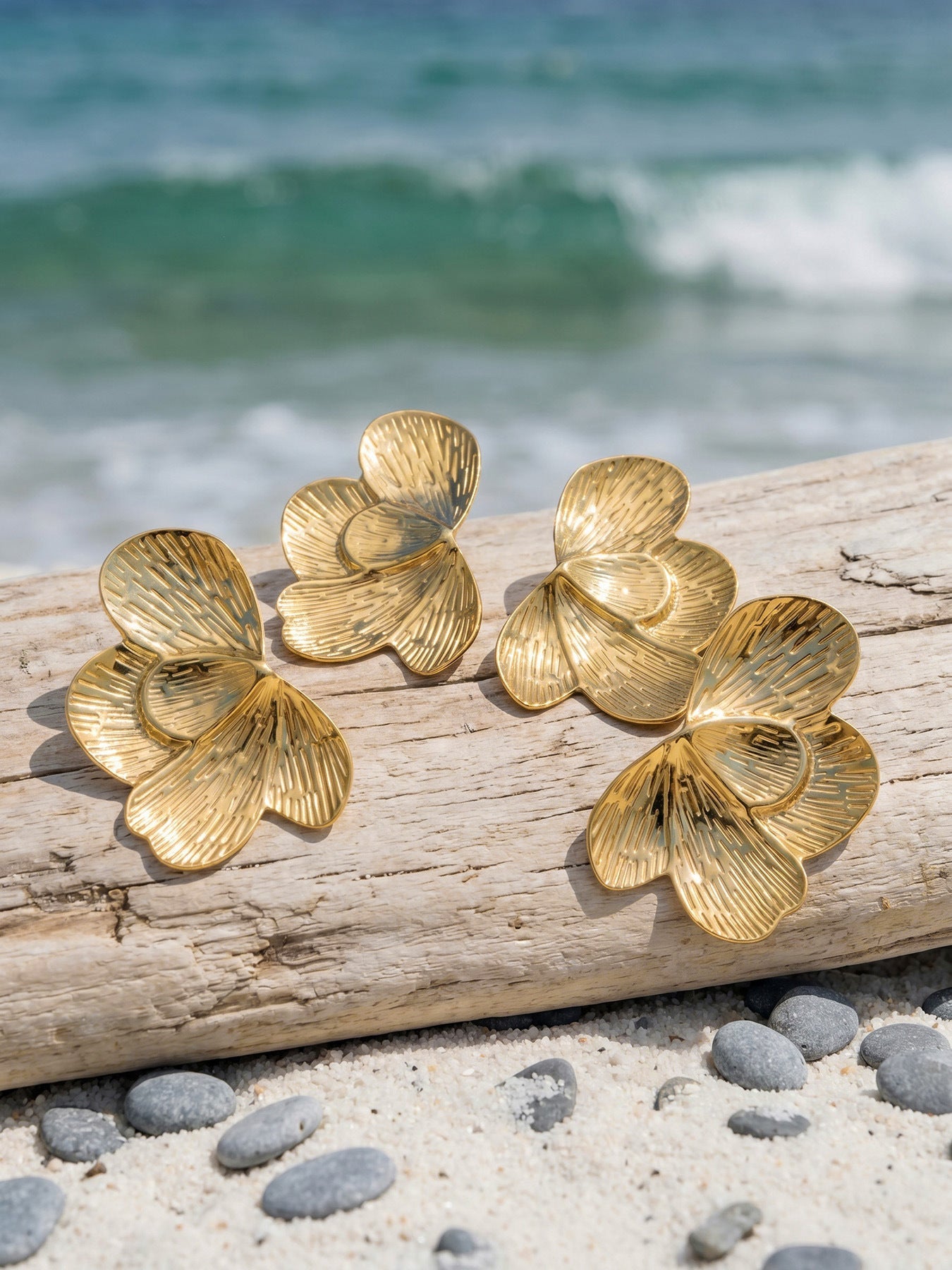 Petalia sculptural gold half-flower earrings, 316L stainless steel — Crown Crest Jewel