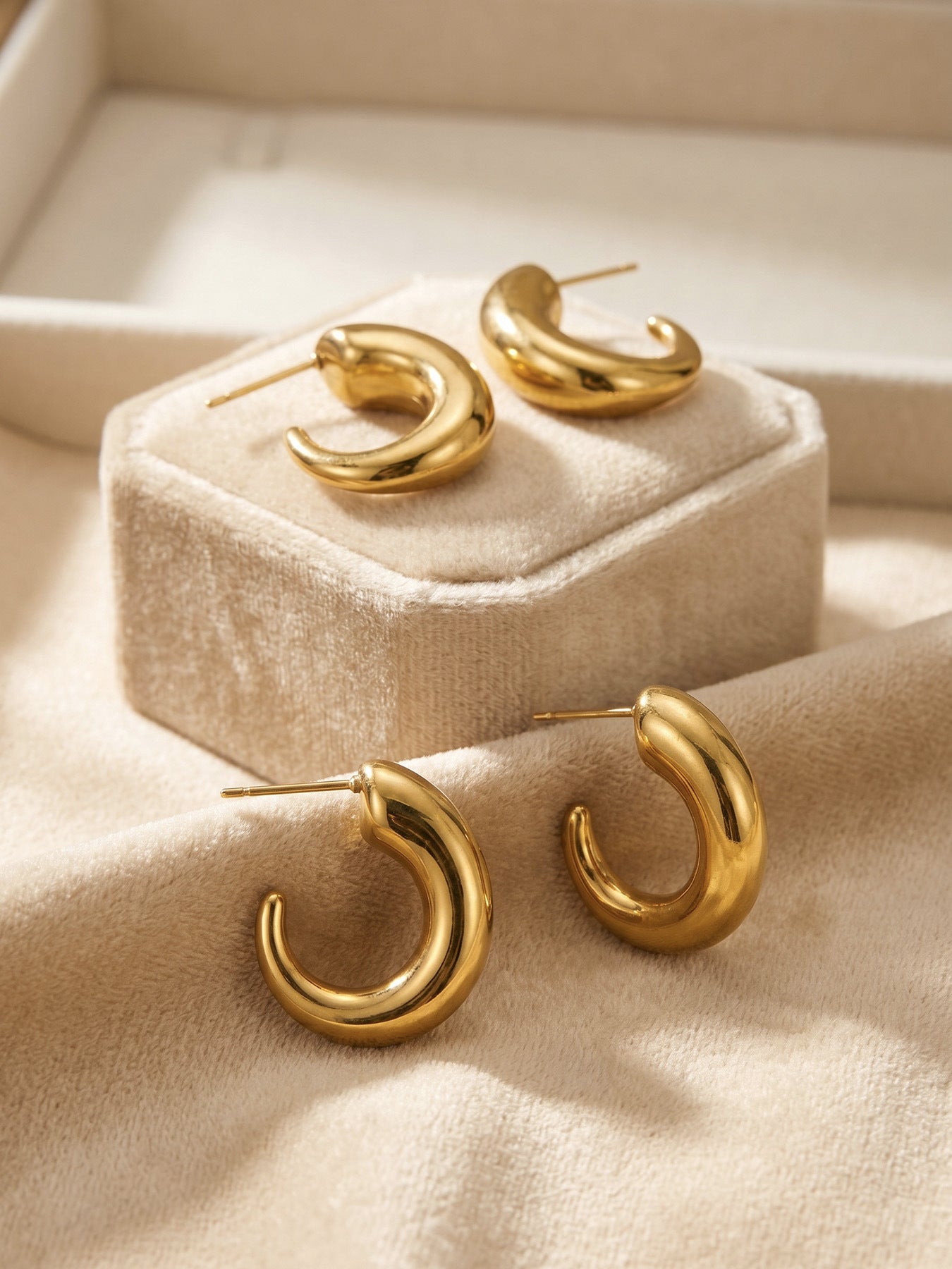 Marlow chunky gold C-hoop earrings, 316L stainless steel — Crown Crest Jewel