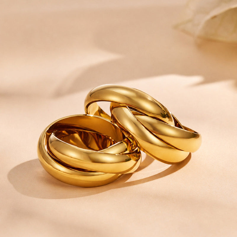 Trielle silver ring with three interlocking bands, 316L stainless steel — Crown Crest Jewel