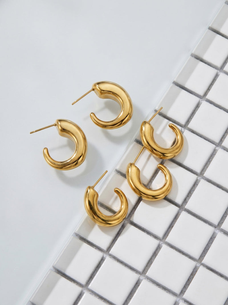 Marlow chunky gold C-hoop earrings, 316L stainless steel — Crown Crest Jewel