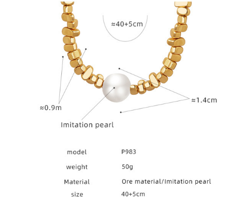 Taji bold gold beaded necklace with a luminous pearl, 316L stainless steel — Crown Crest Jewel