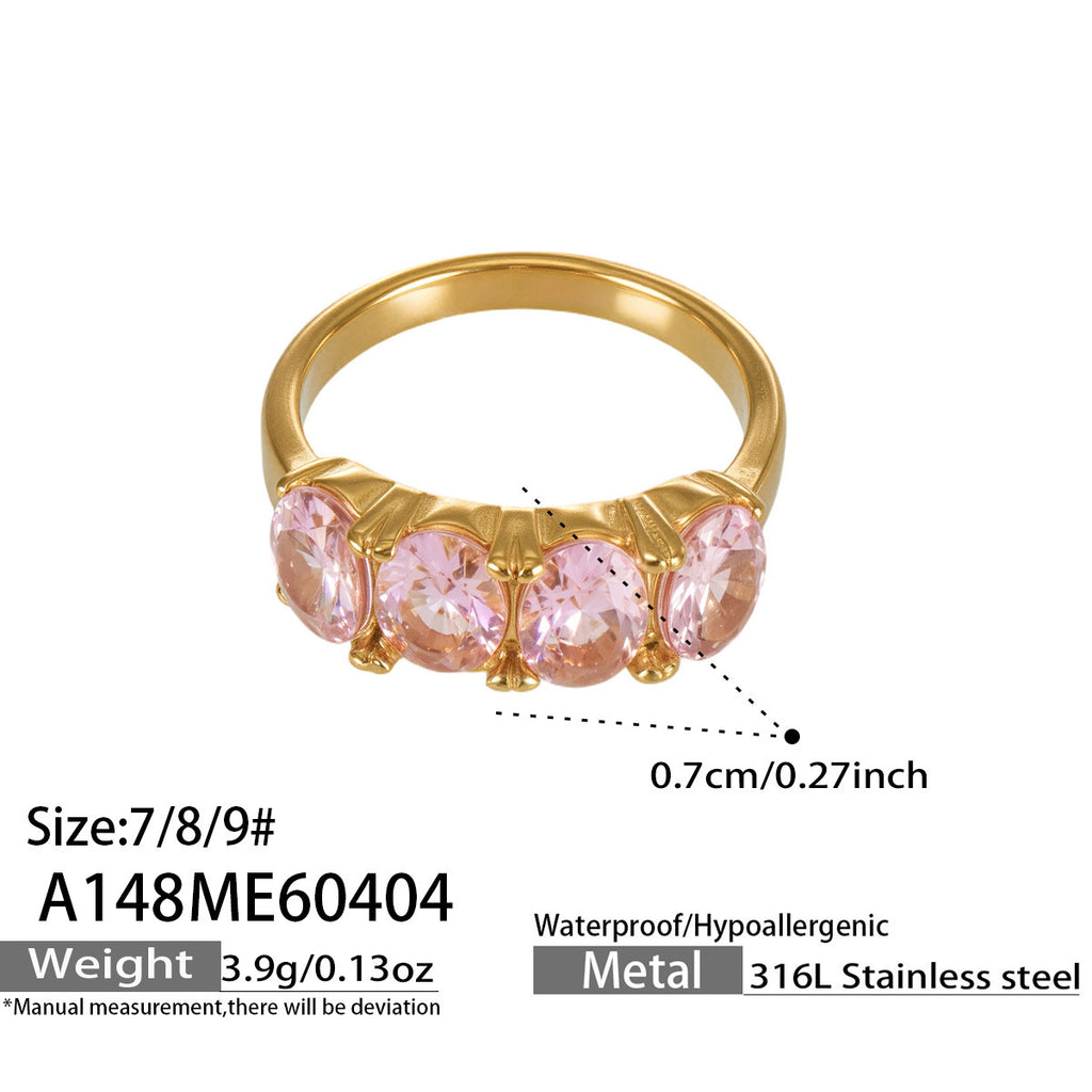 Ruelle gold ring with luminous pink stones, 316L stainless steel — Crown Crest Jewel