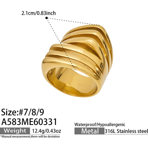 Altheon bold gold ring with sculpted raised ridges, 316L stainless steel — Crown Crest Jewel