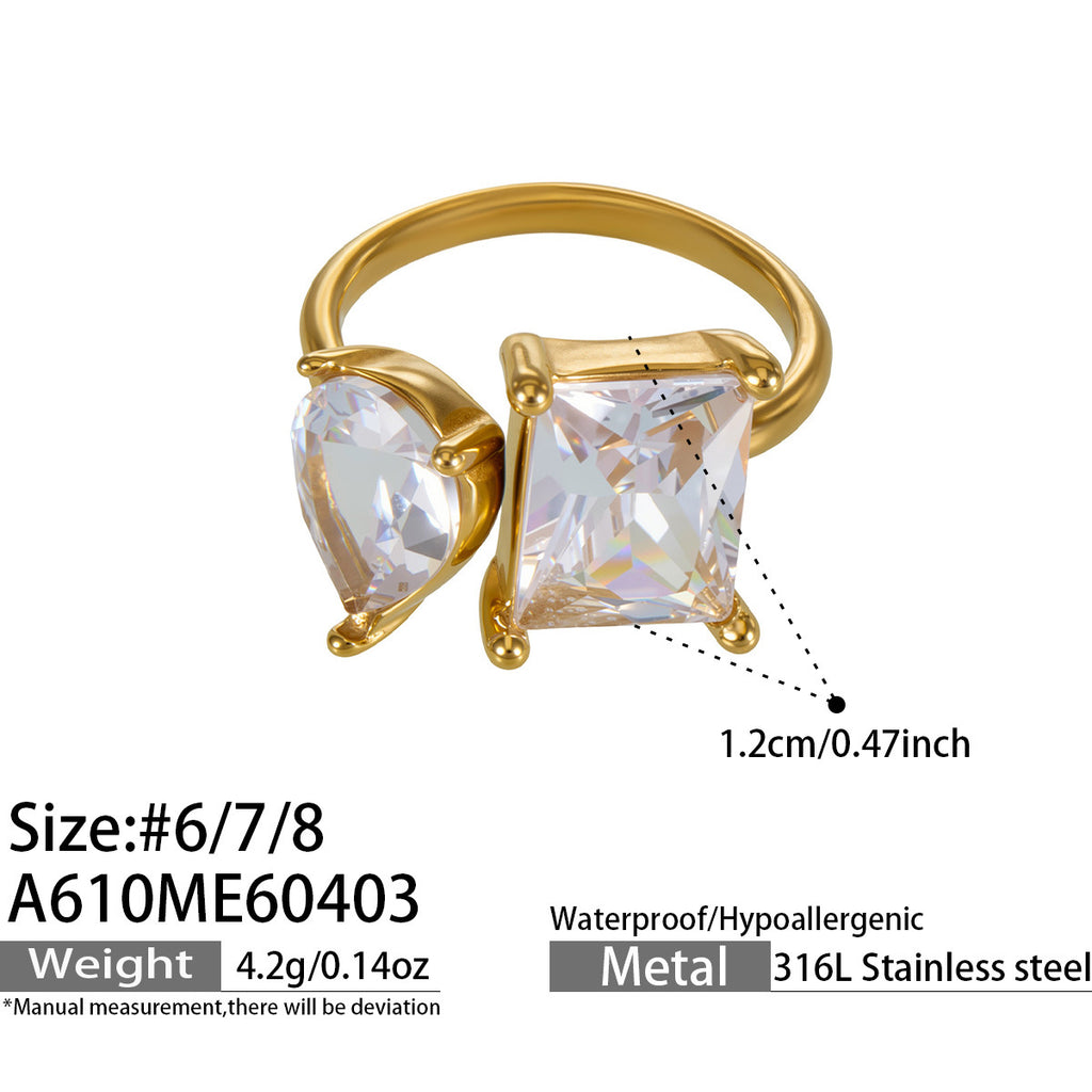 Oryn sculptural open gold ring with silver-toned finishes, 316L stainless steel — Crown Crest Jewel