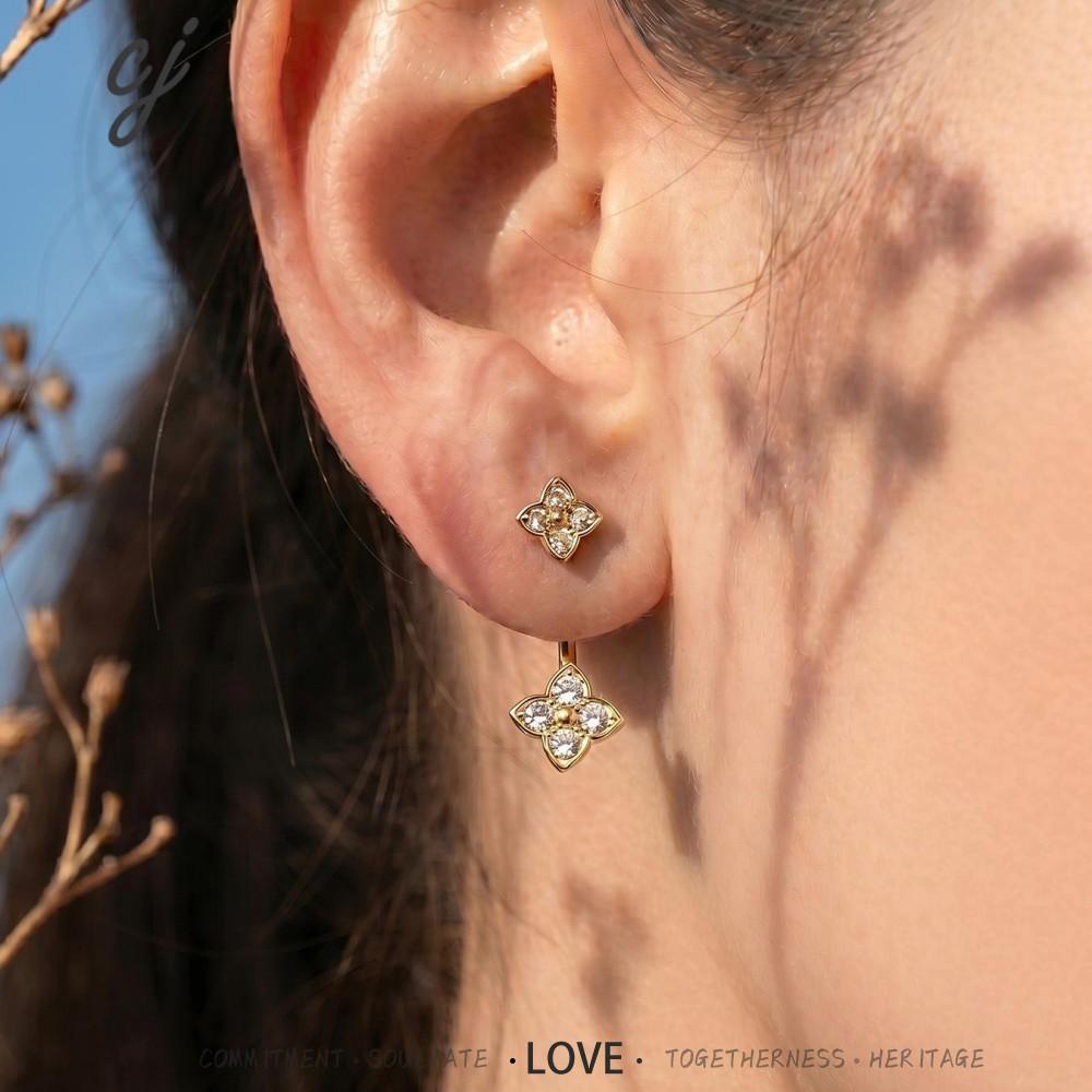 Floréa floral earrings with a hidden second bloom, 316L stainless steel — Crown Crest Jewel