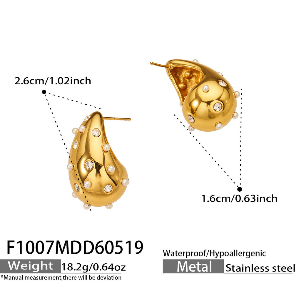 Nerissa shell-shaped gold earrings with pearls, 316L stainless steel — Crown Crest Jewel