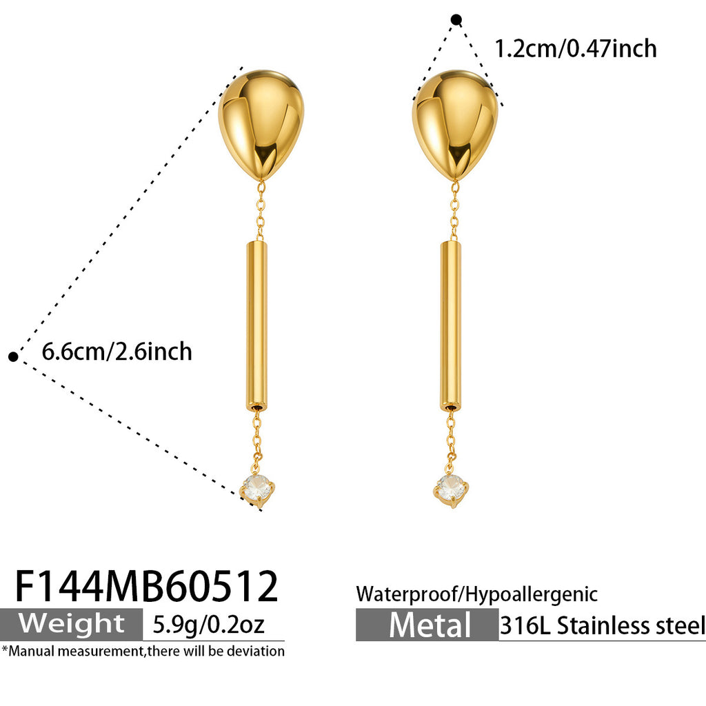 Isolde bold gold drop earrings ending in a pearl, 316L stainless steel — Crown Crest Jewel