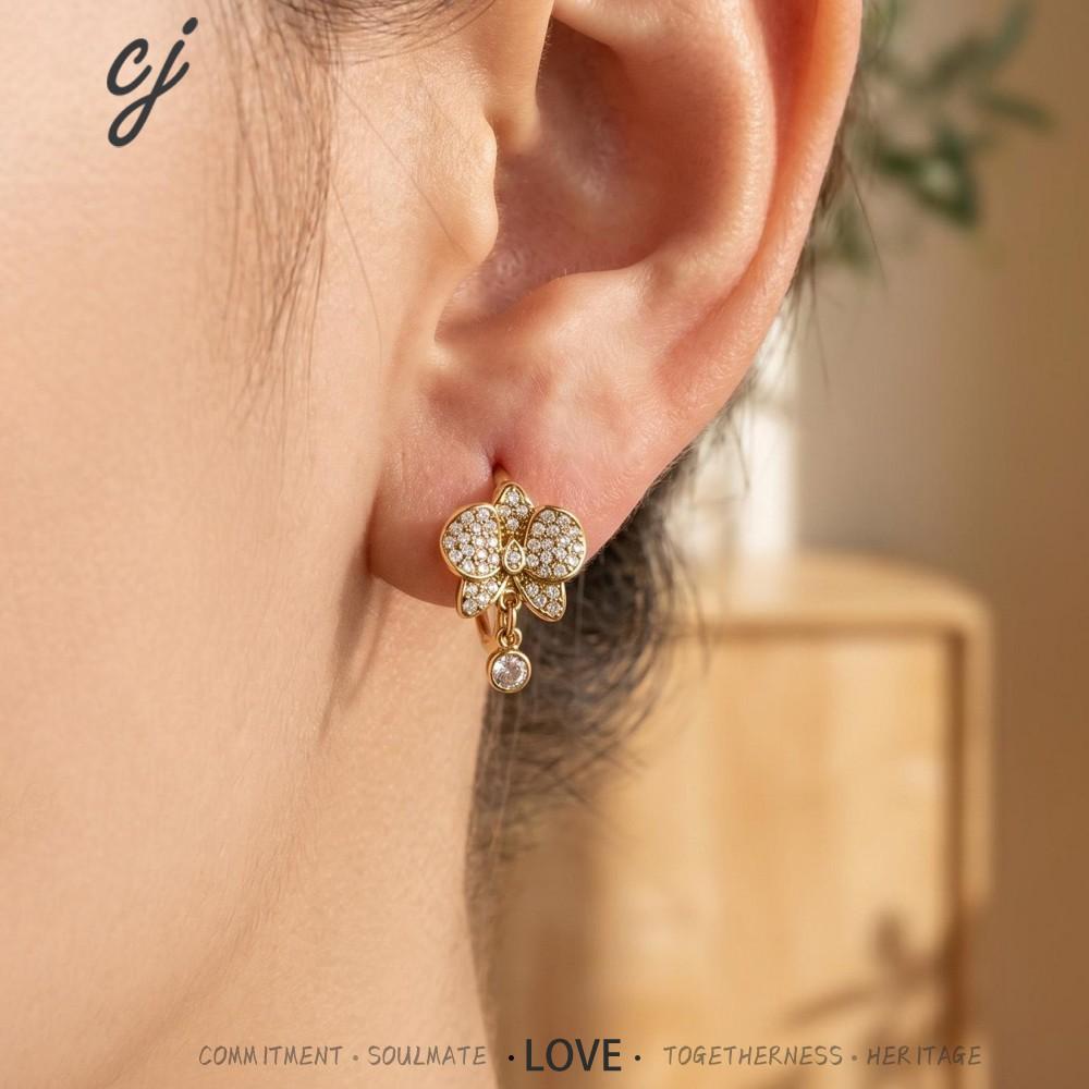 Bellara gold C-hoop earrings with bee and silver-toned stones, 316L stainless steel — Crown Crest Jewel