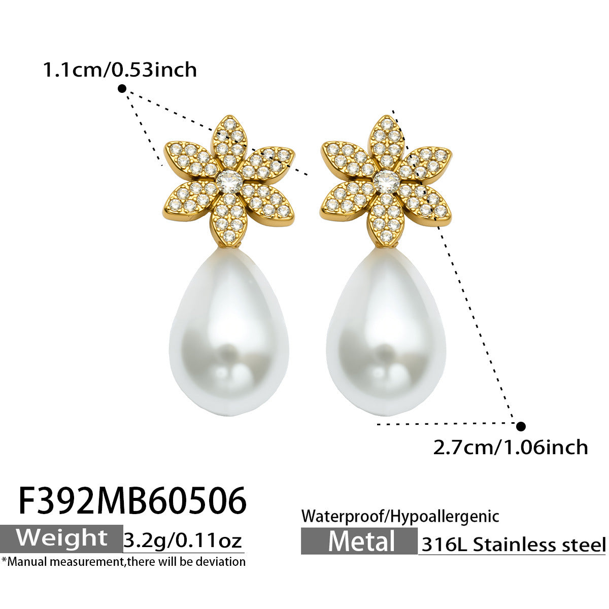 Estelle silver star drop earrings with a luminous pearl, 316L stainless steel — Crown Crest Jewel