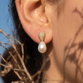 Elodie petite gold drop earrings with a luminous pearl, 316L stainless steel — Crown Crest Jewel