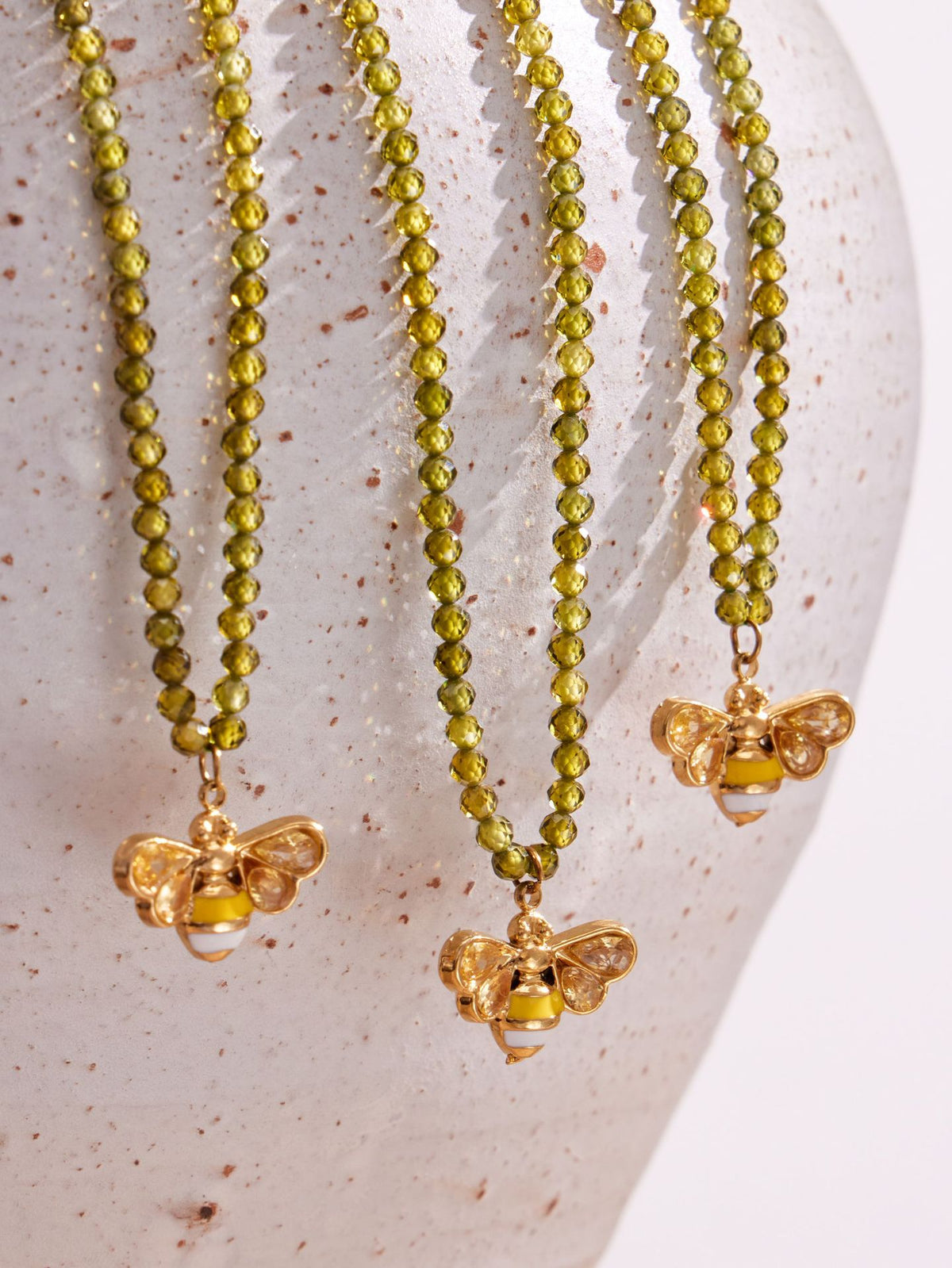 Zawadi gold necklace with green beads and bee pendant, 316L stainless steel — Crown Crest Jewel