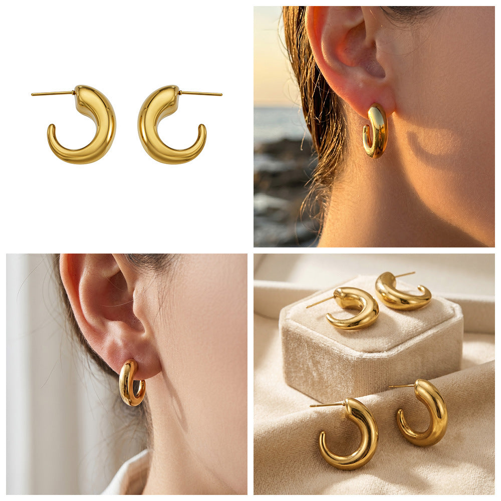 Marlow chunky gold C-hoop earrings, 316L stainless steel — Crown Crest Jewel