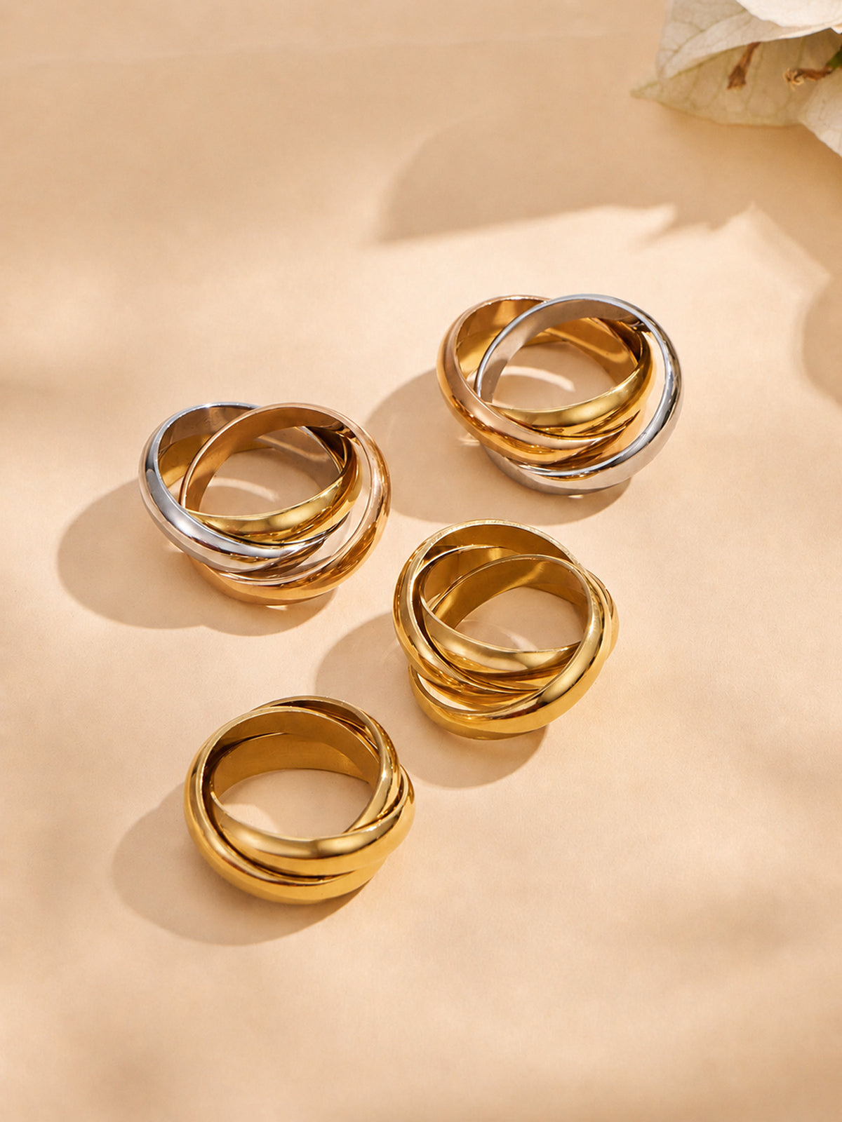 Trielle silver ring with three interlocking bands, 316L stainless steel — Crown Crest Jewel