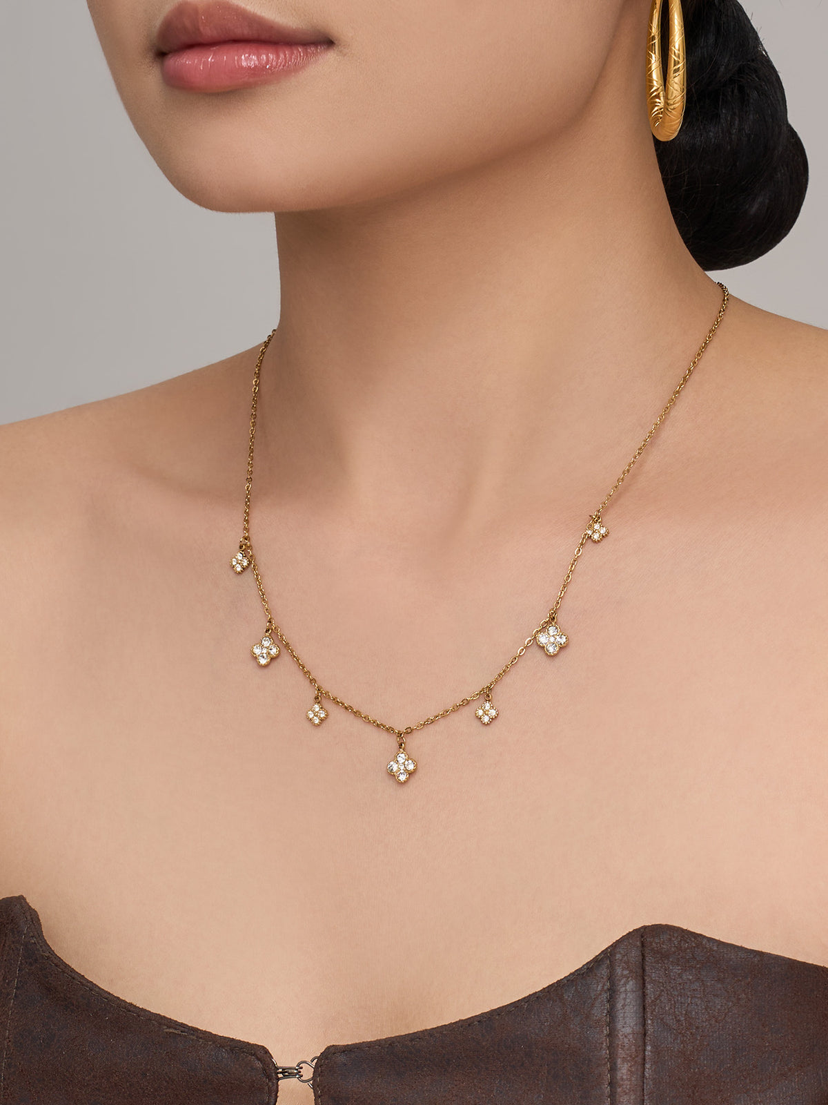 Flora gold necklace with delicate floral pendants, 316L stainless steel — Crown Crest Jewel