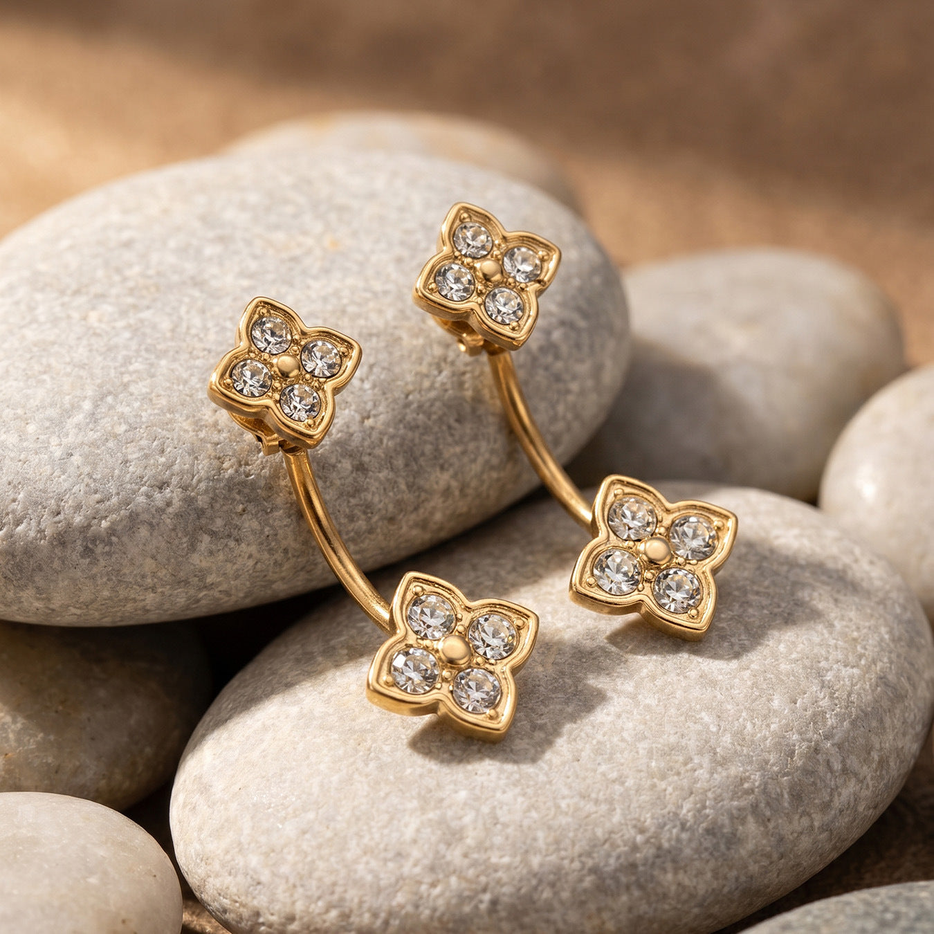 Floréa floral earrings with a hidden second bloom, 316L stainless steel — Crown Crest Jewel