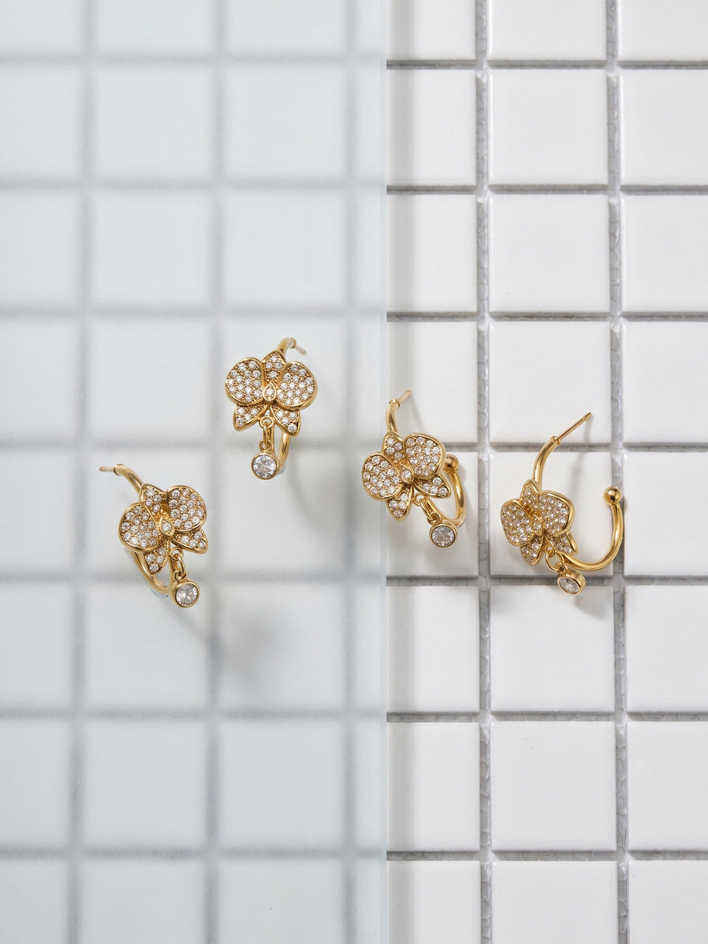 Bellara gold C-hoop earrings with bee and silver-toned stones, 316L stainless steel — Crown Crest Jewel