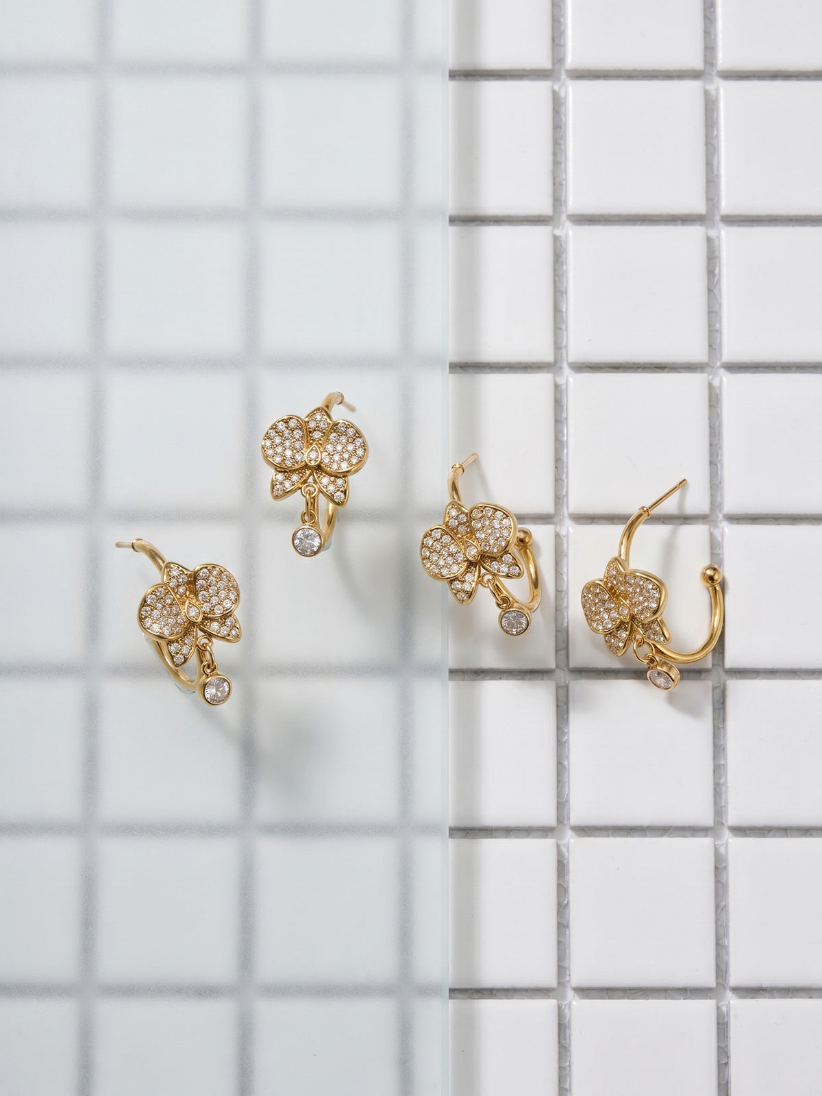 Bellara gold C-hoop earrings with bee and silver-toned stones, 316L stainless steel — Crown Crest Jewel