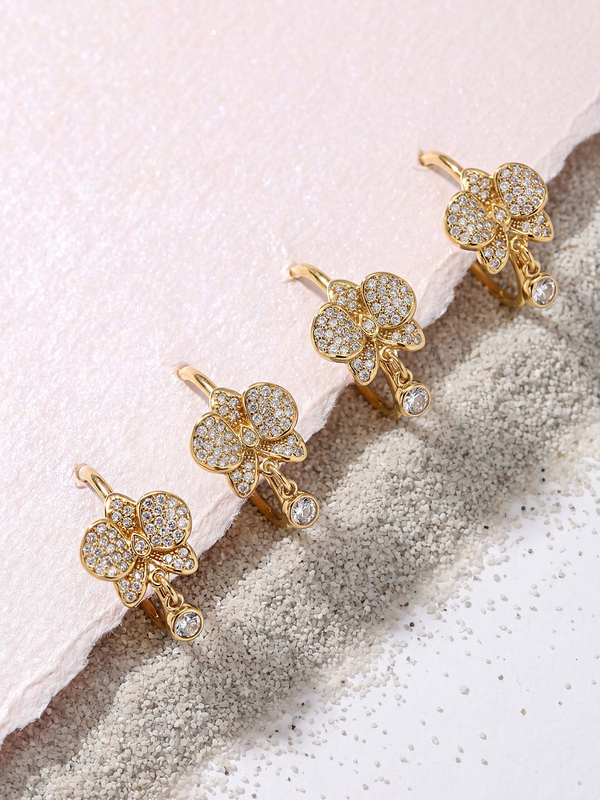 Bellara gold C-hoop earrings with bee and silver-toned stones, 316L stainless steel — Crown Crest Jewel
