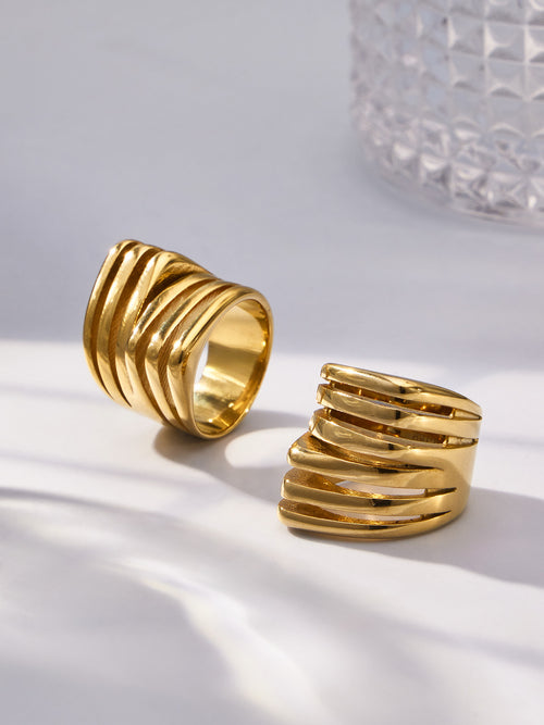 Altheon bold gold ring with sculpted raised ridges, 316L stainless steel — Crown Crest Jewel