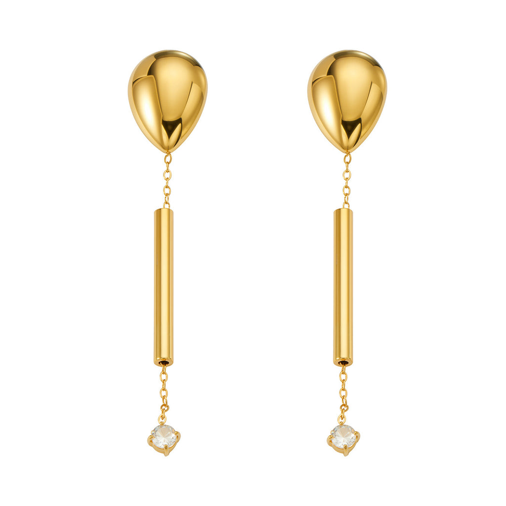Isolde bold gold drop earrings ending in a pearl, 316L stainless steel — Crown Crest Jewel