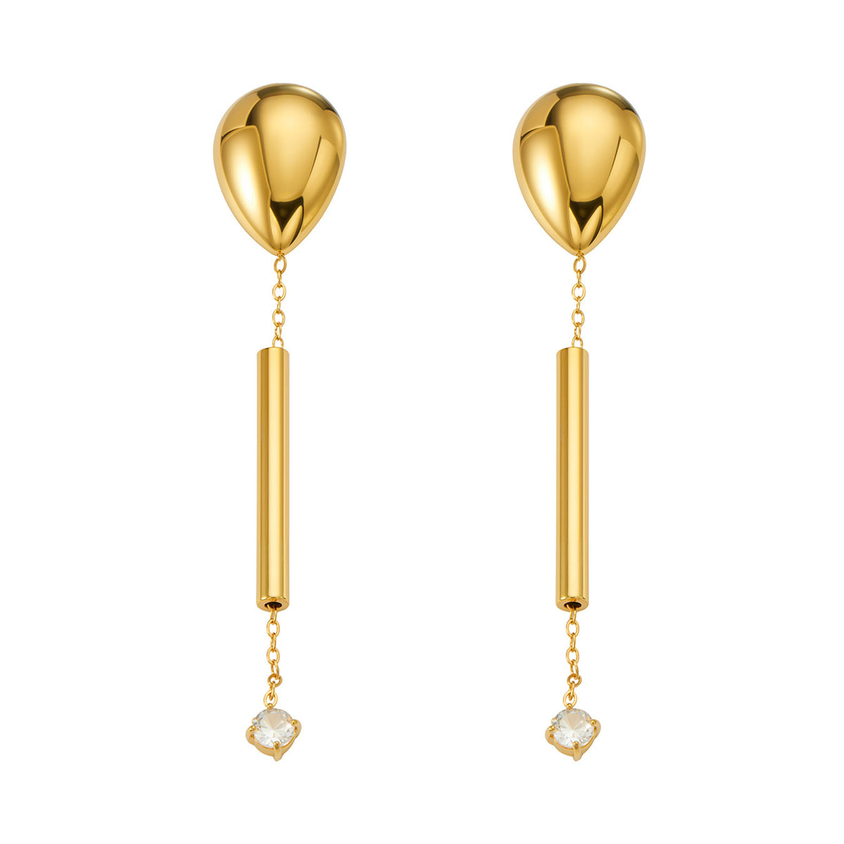 Isolde bold gold drop earrings ending in a pearl, 316L stainless steel — Crown Crest Jewel