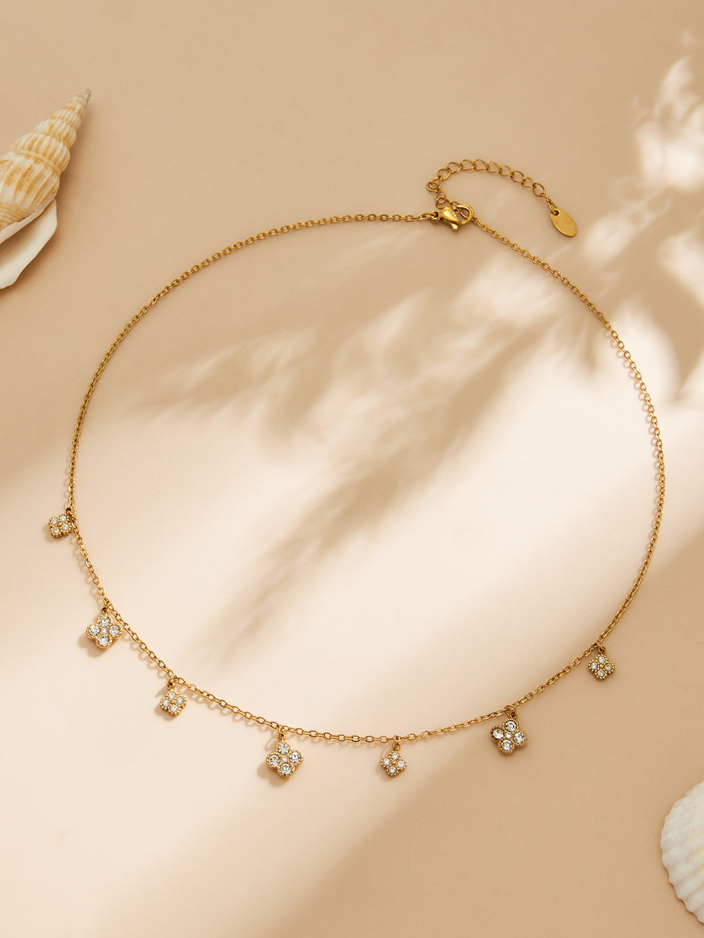 Flora gold necklace with delicate floral pendants, 316L stainless steel — Crown Crest Jewel
