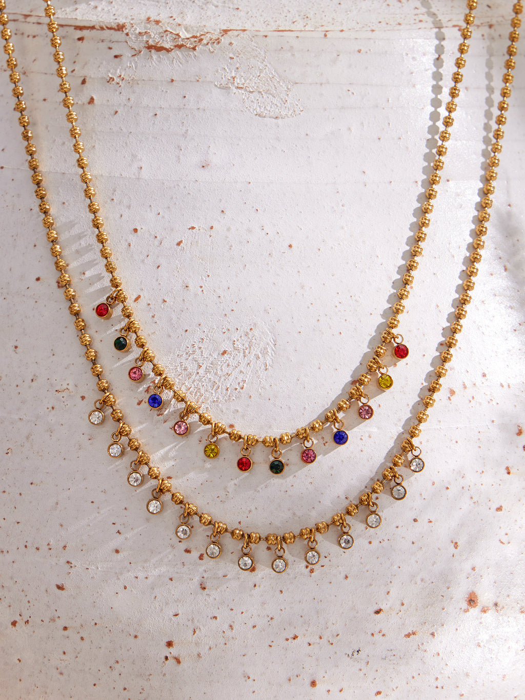 Sanaa gold beaded necklace with multicoloured stones, 316L stainless steel — Crown Crest Jewel
