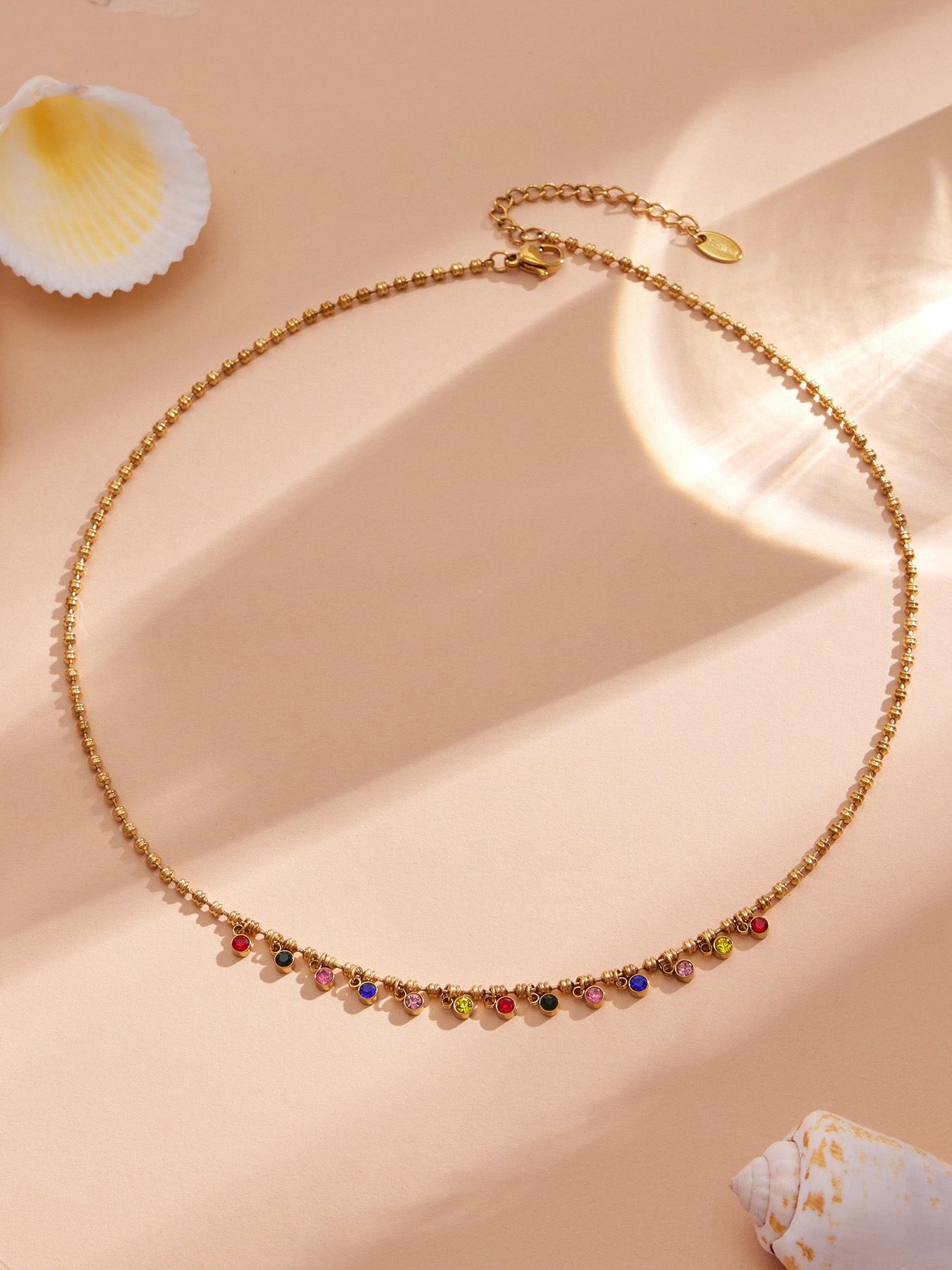 Sanaa gold beaded necklace with multicoloured stones, 316L stainless steel — Crown Crest Jewel