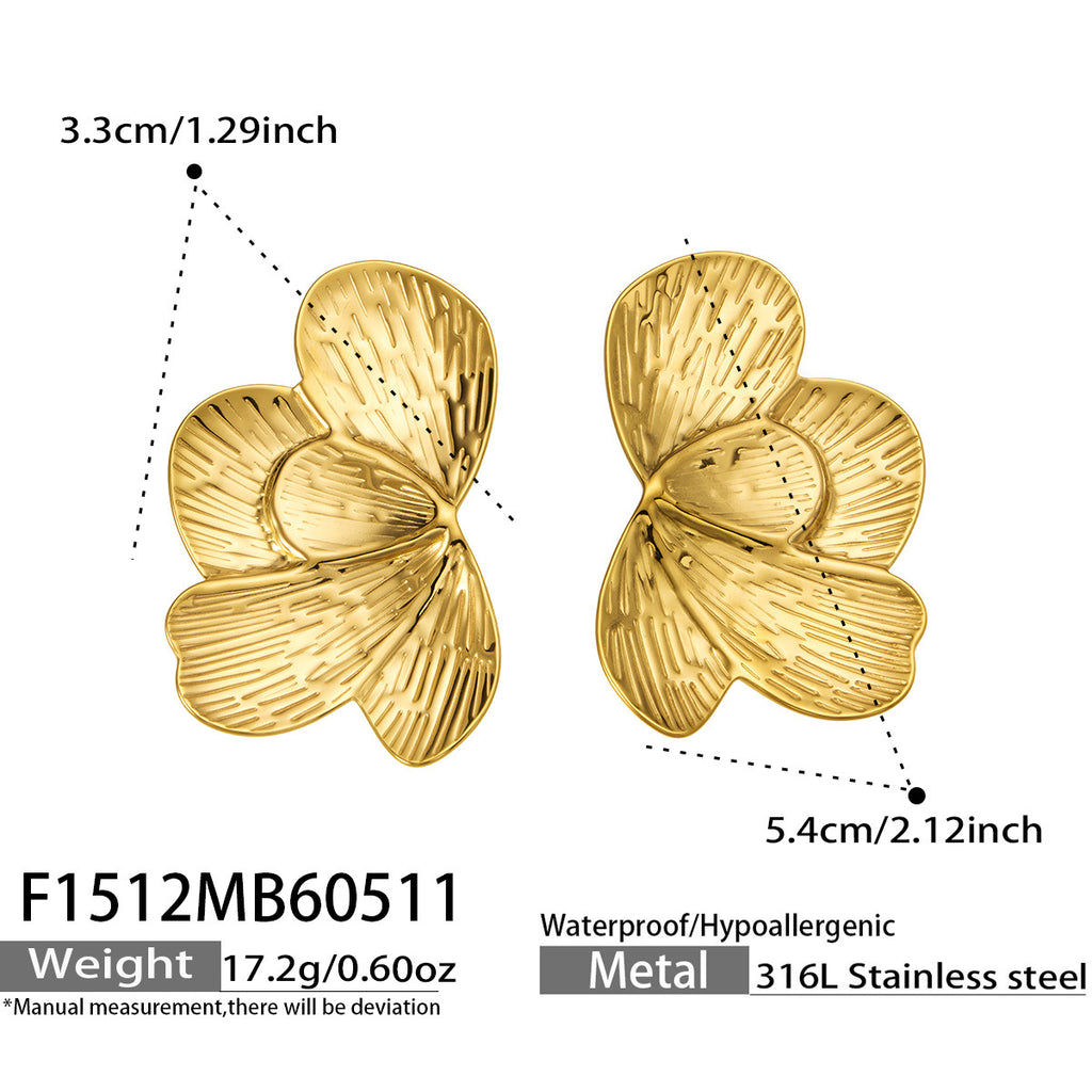 Petalia sculptural gold half-flower earrings, 316L stainless steel — Crown Crest Jewel