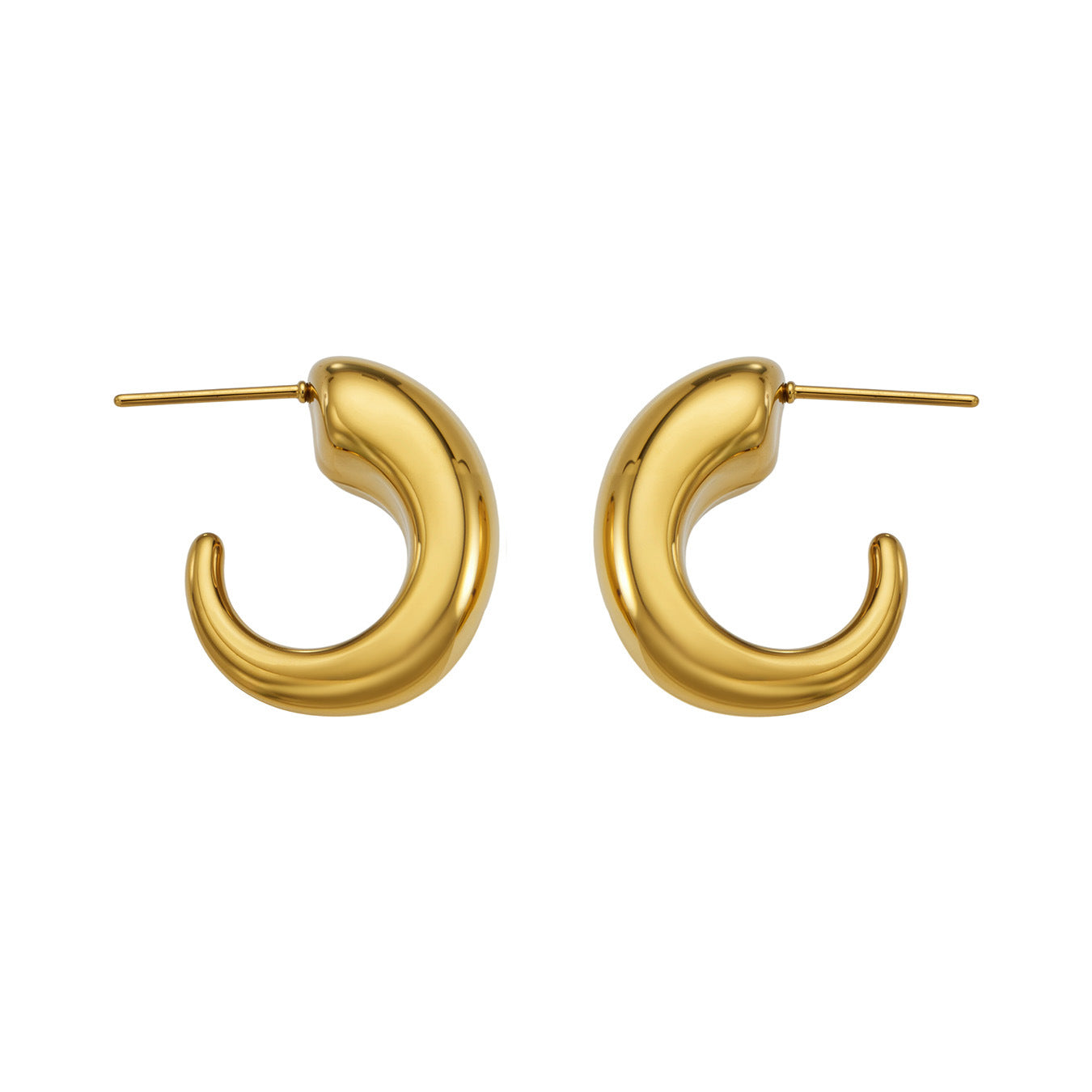 Marlow chunky gold C-hoop earrings, 316L stainless steel — Crown Crest Jewel