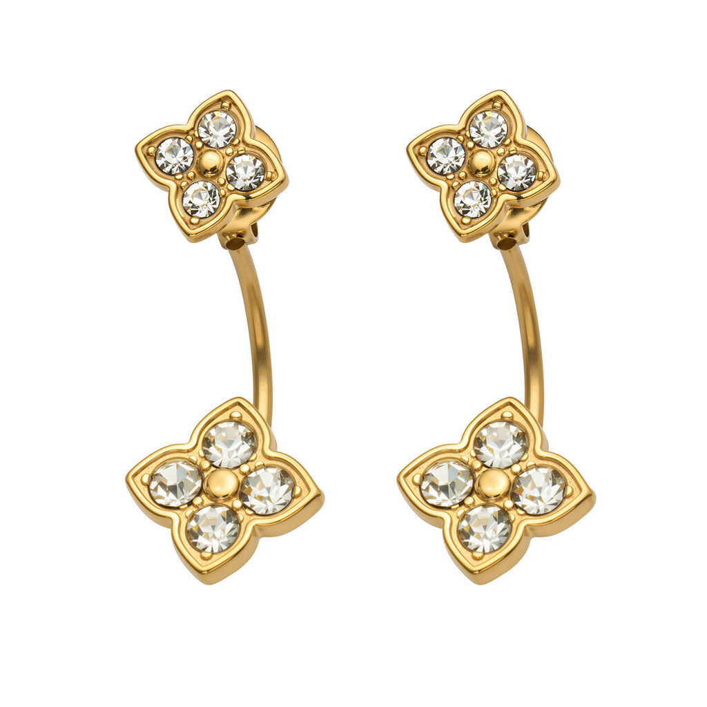 Floréa floral earrings with a hidden second bloom, 316L stainless steel — Crown Crest Jewel