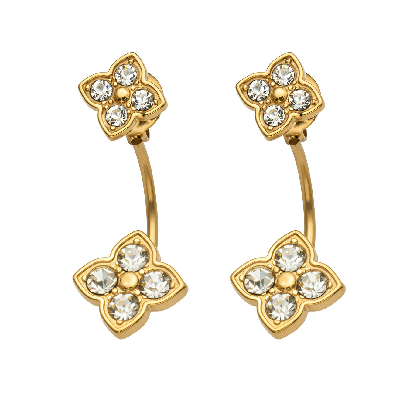 Floréa floral earrings with a hidden second bloom, 316L stainless steel — Crown Crest Jewel