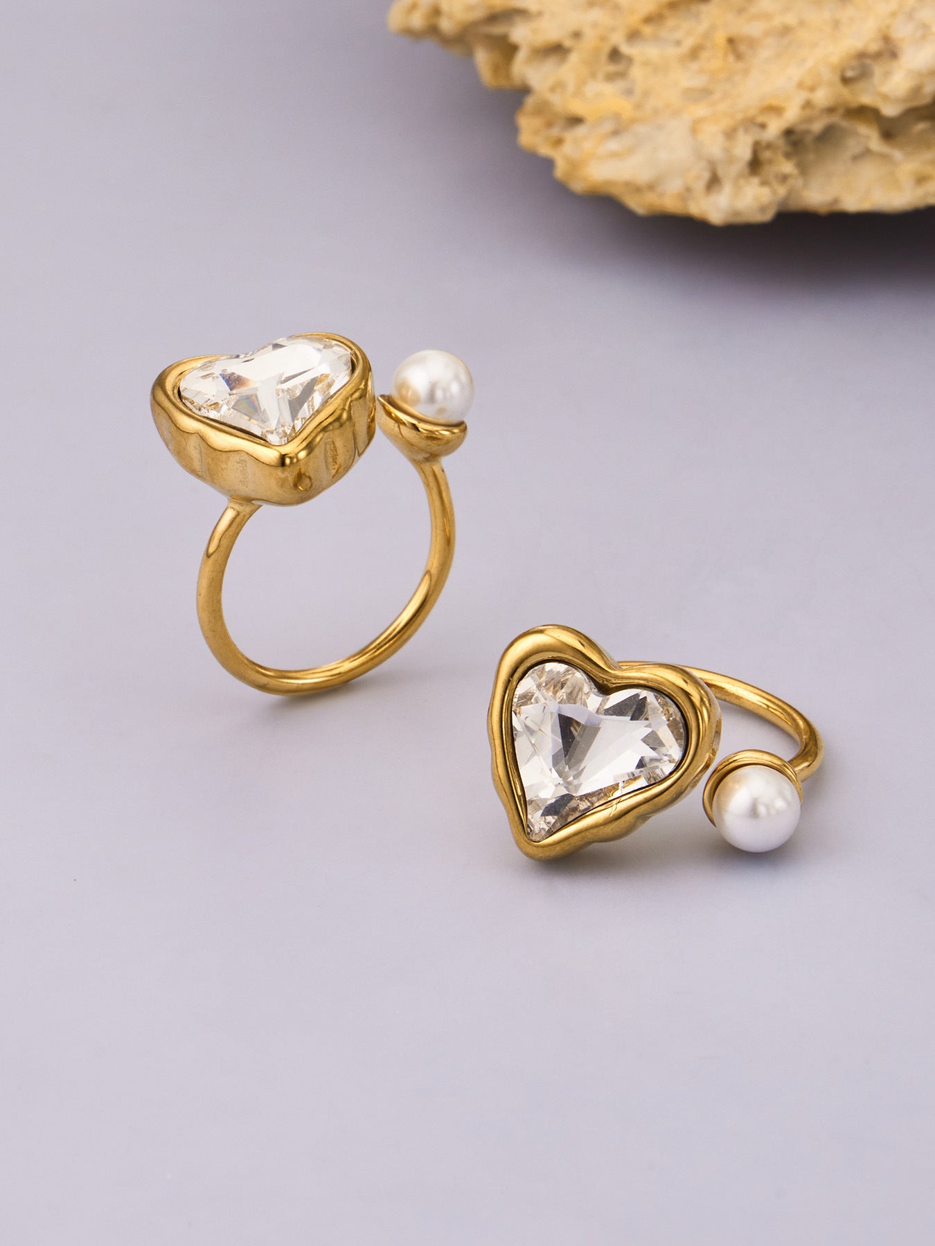 Aurelia sculptural gold ring with a delicate pearl detail, 316L stainless steel — Crown Crest Jewel