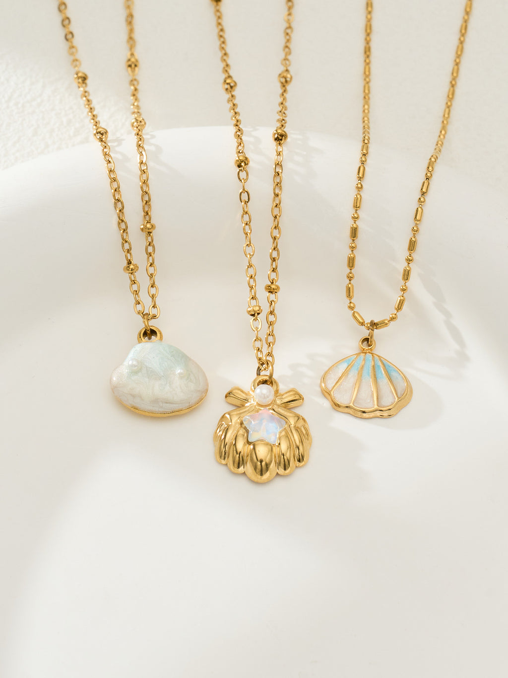 Lulu necklace with a soft blue cloud-brushed pendant, 316L stainless steel — Crown Crest Jewel