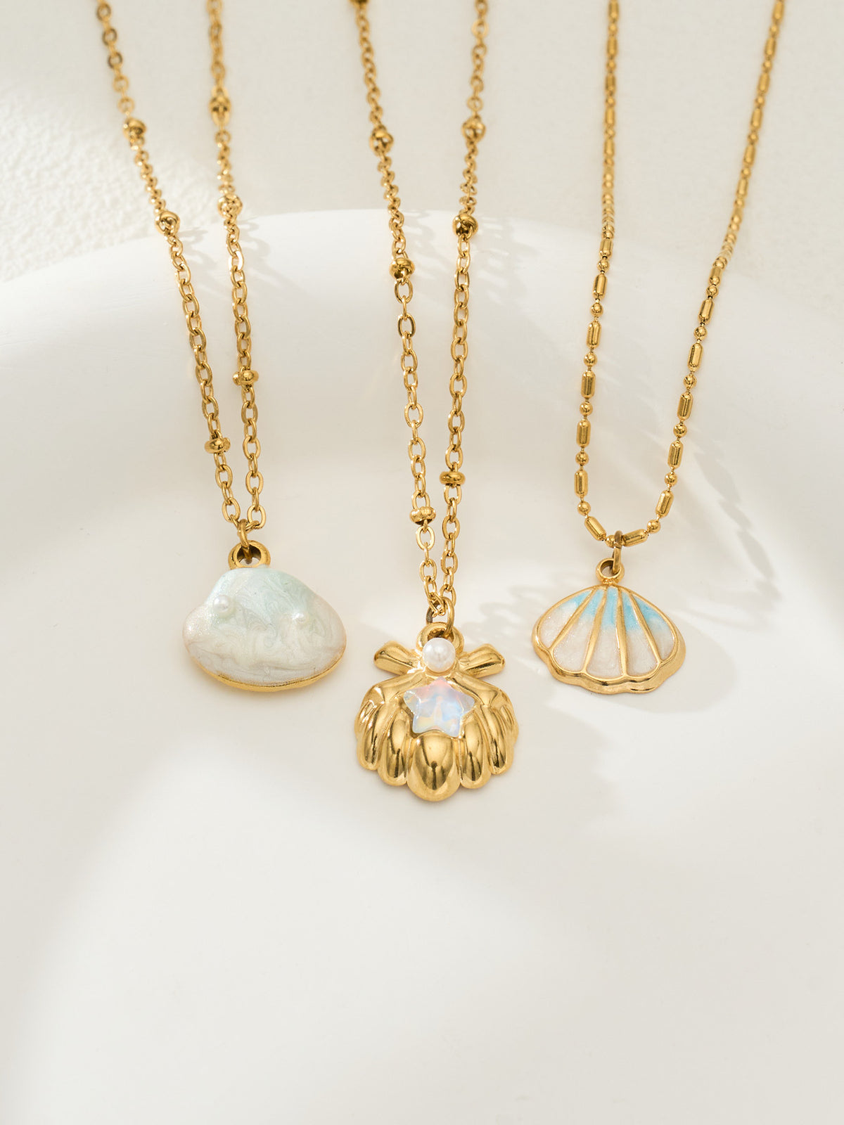 Lulu necklace with a soft blue cloud-brushed pendant, 316L stainless steel — Crown Crest Jewel