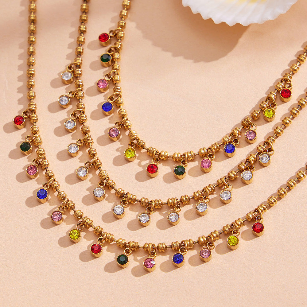 Sanaa gold beaded necklace with multicoloured stones, 316L stainless steel — Crown Crest Jewel