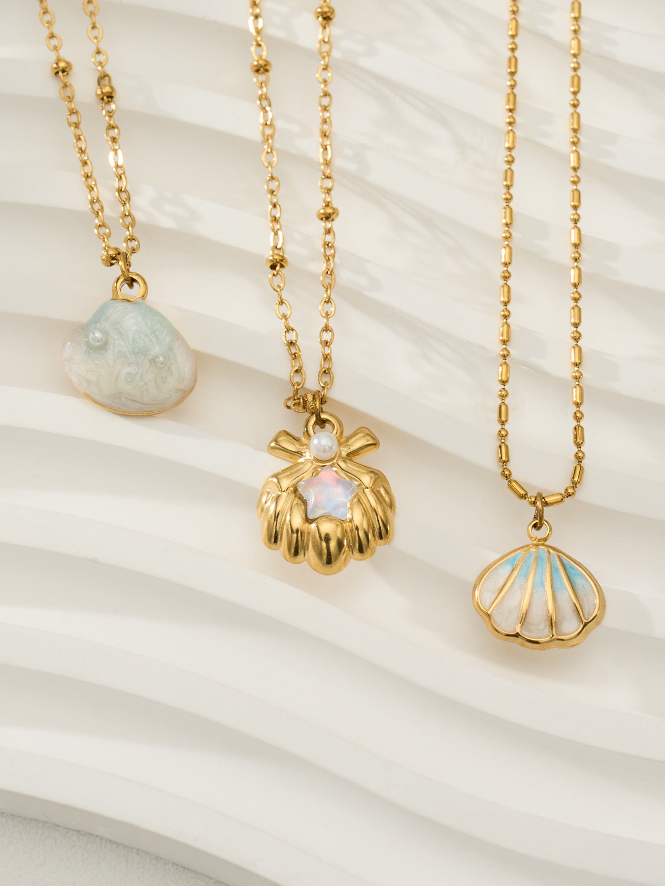 Lulu necklace with a soft blue cloud-brushed pendant, 316L stainless steel — Crown Crest Jewel