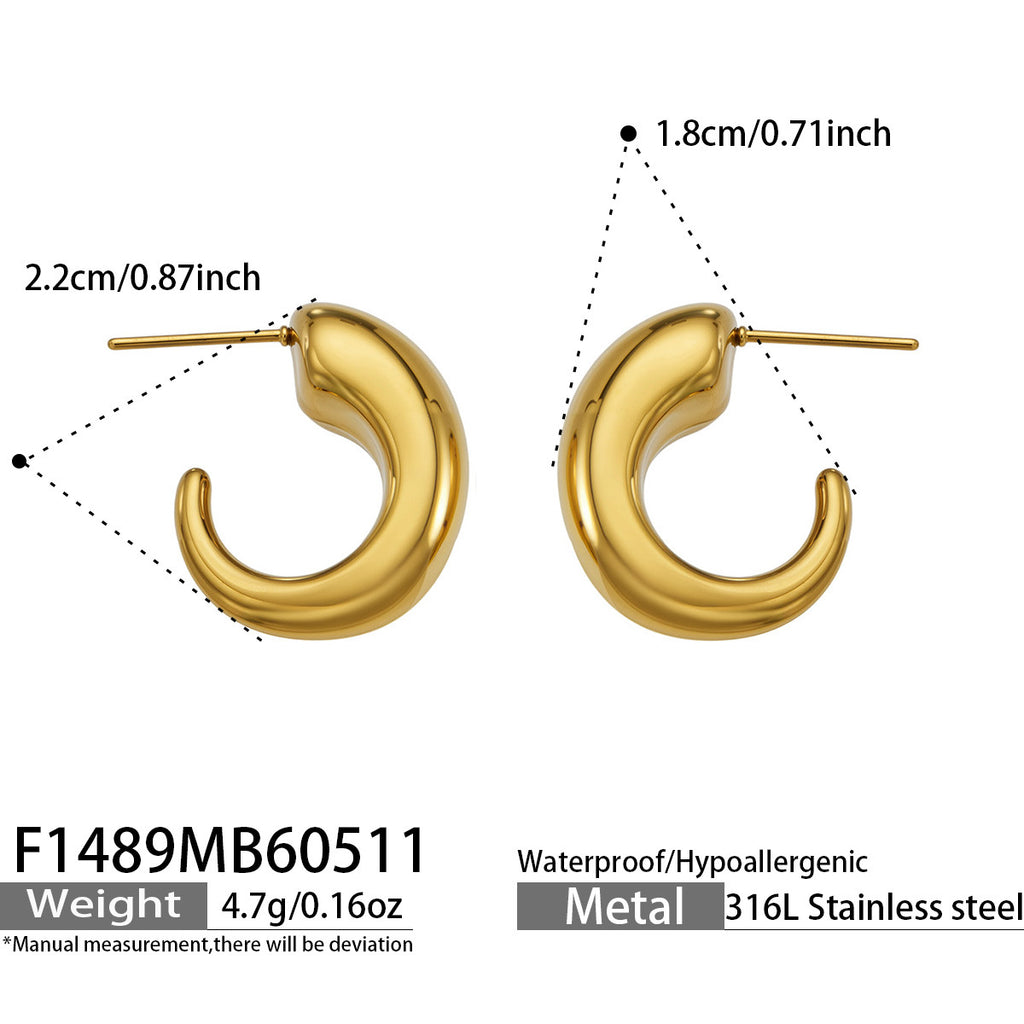 Marlow chunky gold C-hoop earrings, 316L stainless steel — Crown Crest Jewel