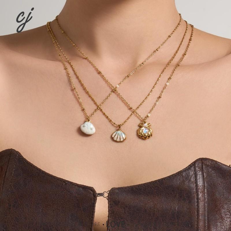 Lulu necklace with a soft blue cloud-brushed pendant, 316L stainless steel — Crown Crest Jewel