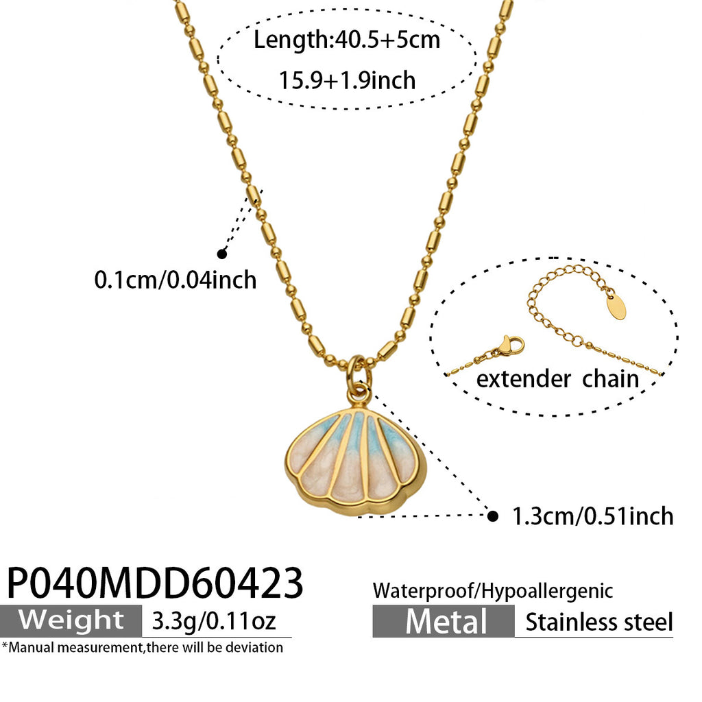 Lulu necklace with a soft blue cloud-brushed pendant, 316L stainless steel — Crown Crest Jewel