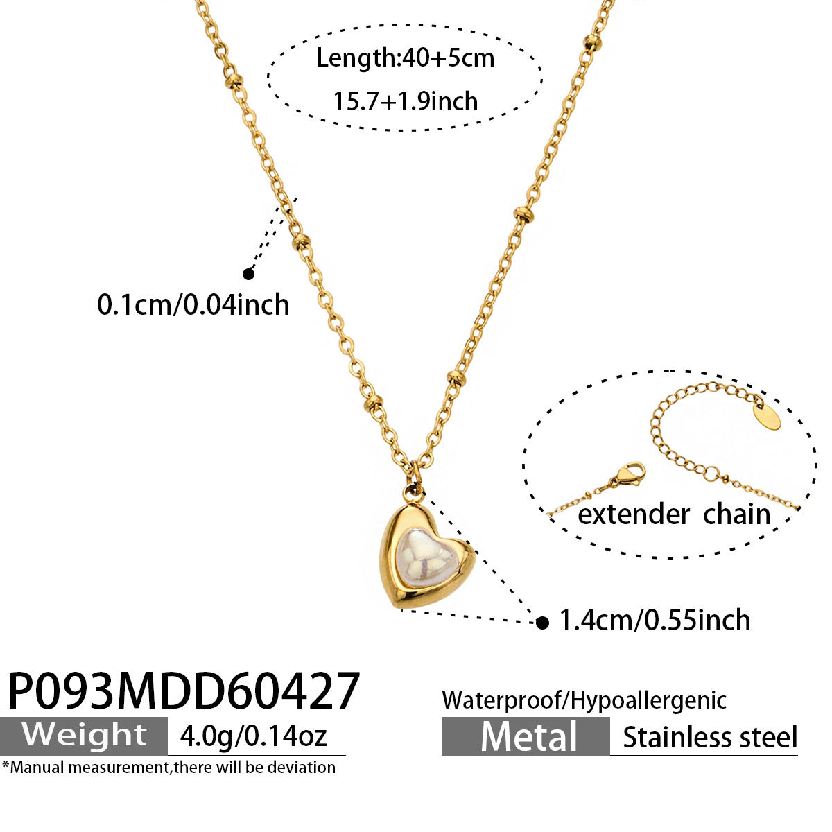 Amora gold necklace with a pearl nestled in a heart, 316L stainless steel — Crown Crest Jewel