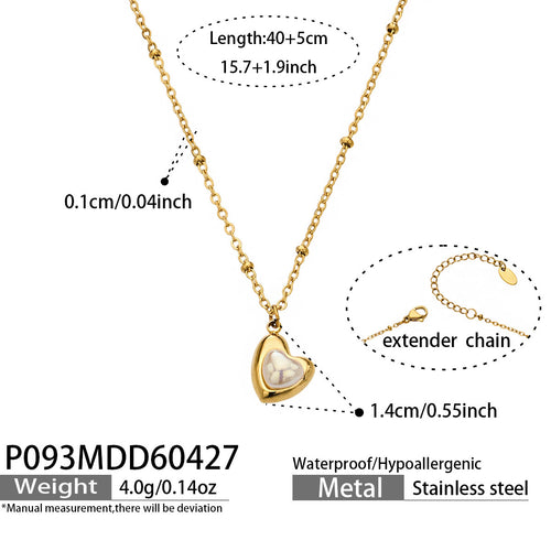 Amora gold necklace with a pearl nestled in a heart, 316L stainless steel — Crown Crest Jewel