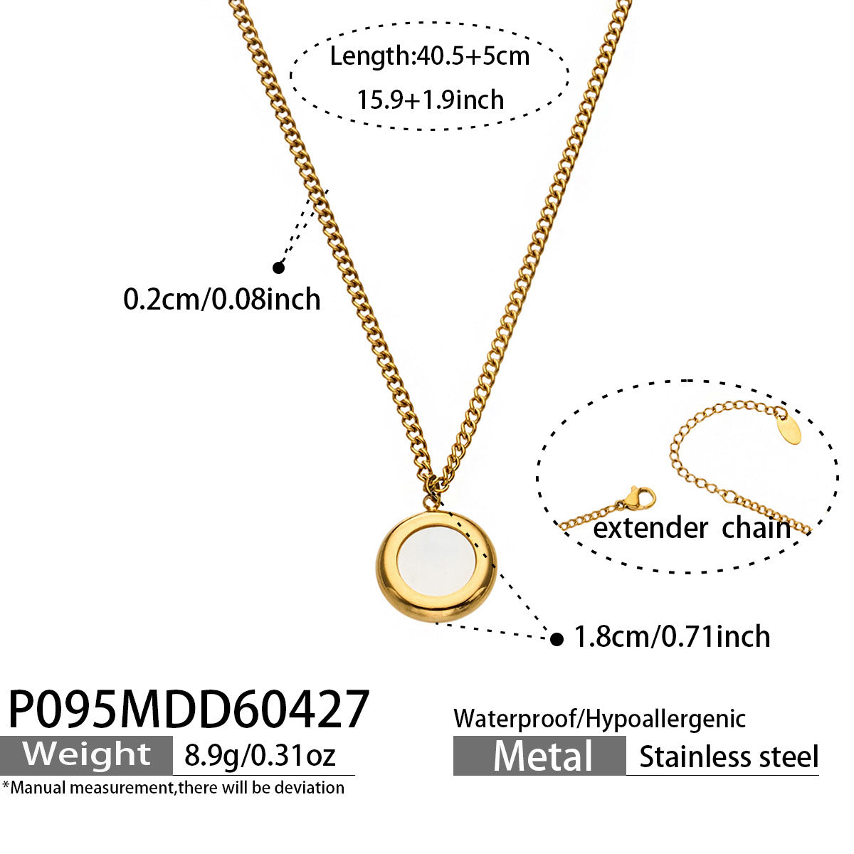 Nia gold necklace with a circular pendant framing a white stone, 316L stainless steel — Crown Crest Jewel