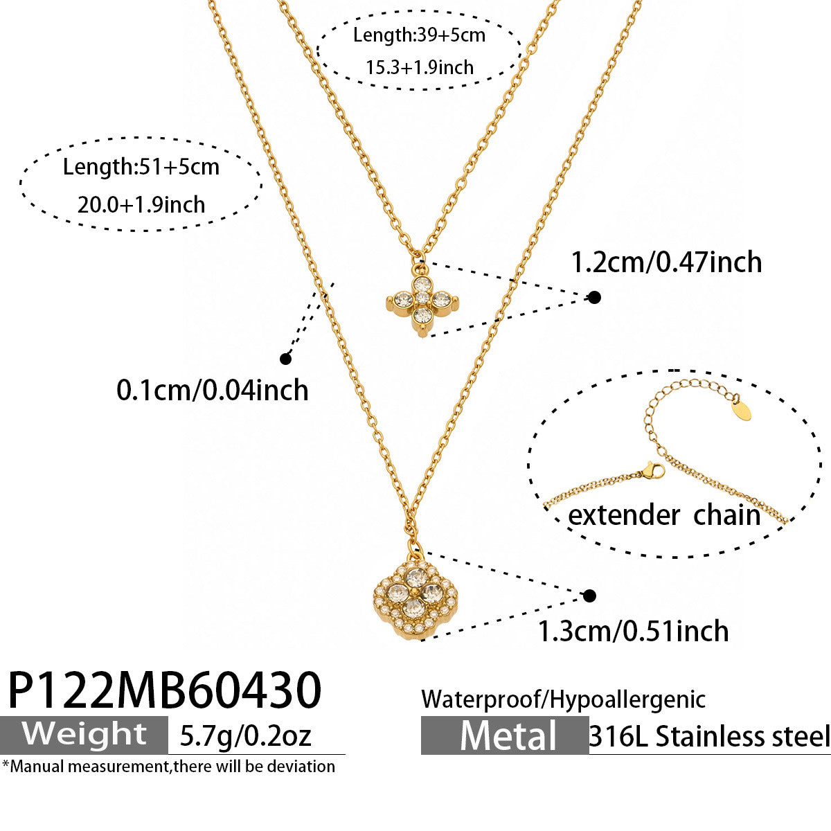 Zaria layered gold necklace with star and floral charm, 316L stainless steel — Crown Crest Jewel