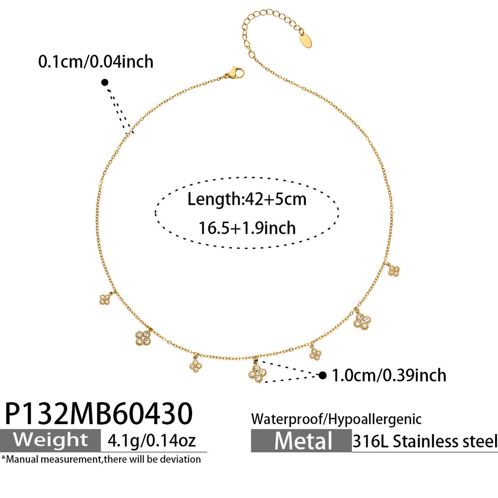 Flora gold necklace with delicate floral pendants, 316L stainless steel — Crown Crest Jewel
