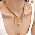 Grace gold necklace with delicate cross pendants, 316L stainless steel — Crown Crest Jewel