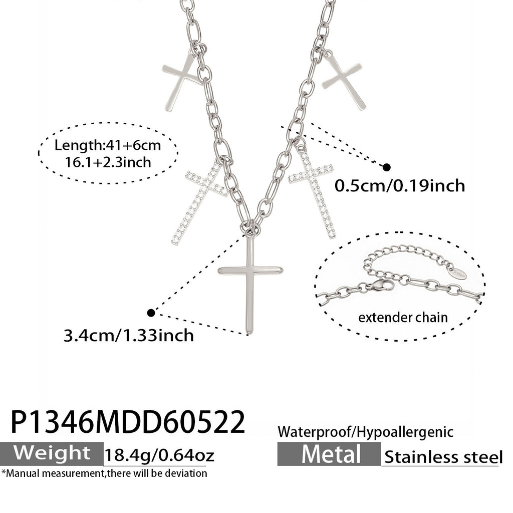 Grace gold necklace with delicate cross pendants, 316L stainless steel — Crown Crest Jewel