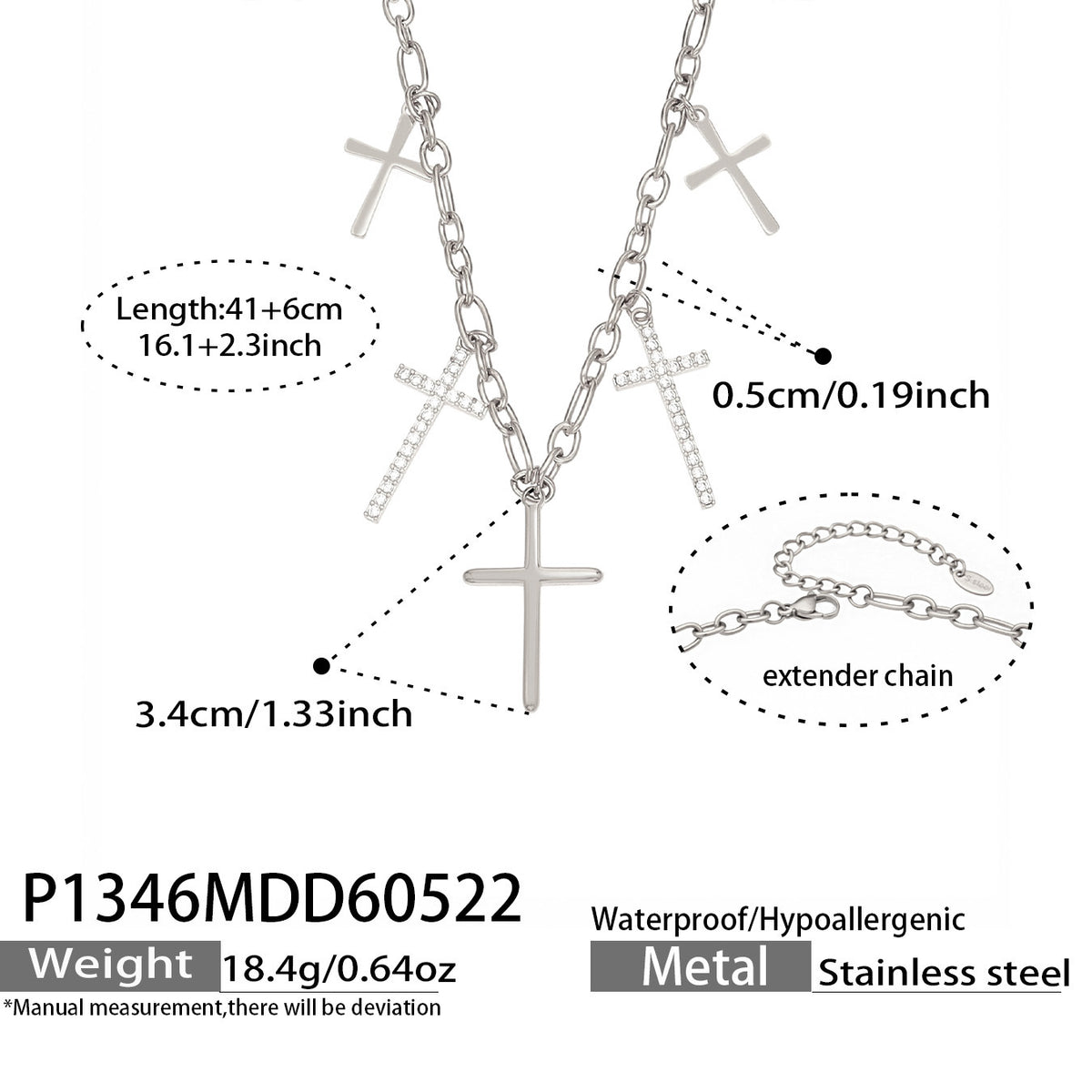 Grace gold necklace with delicate cross pendants, 316L stainless steel — Crown Crest Jewel