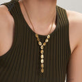 Zola gold Y-drop necklace with plate detail, 316L stainless steel — Crown Crest Jewel
