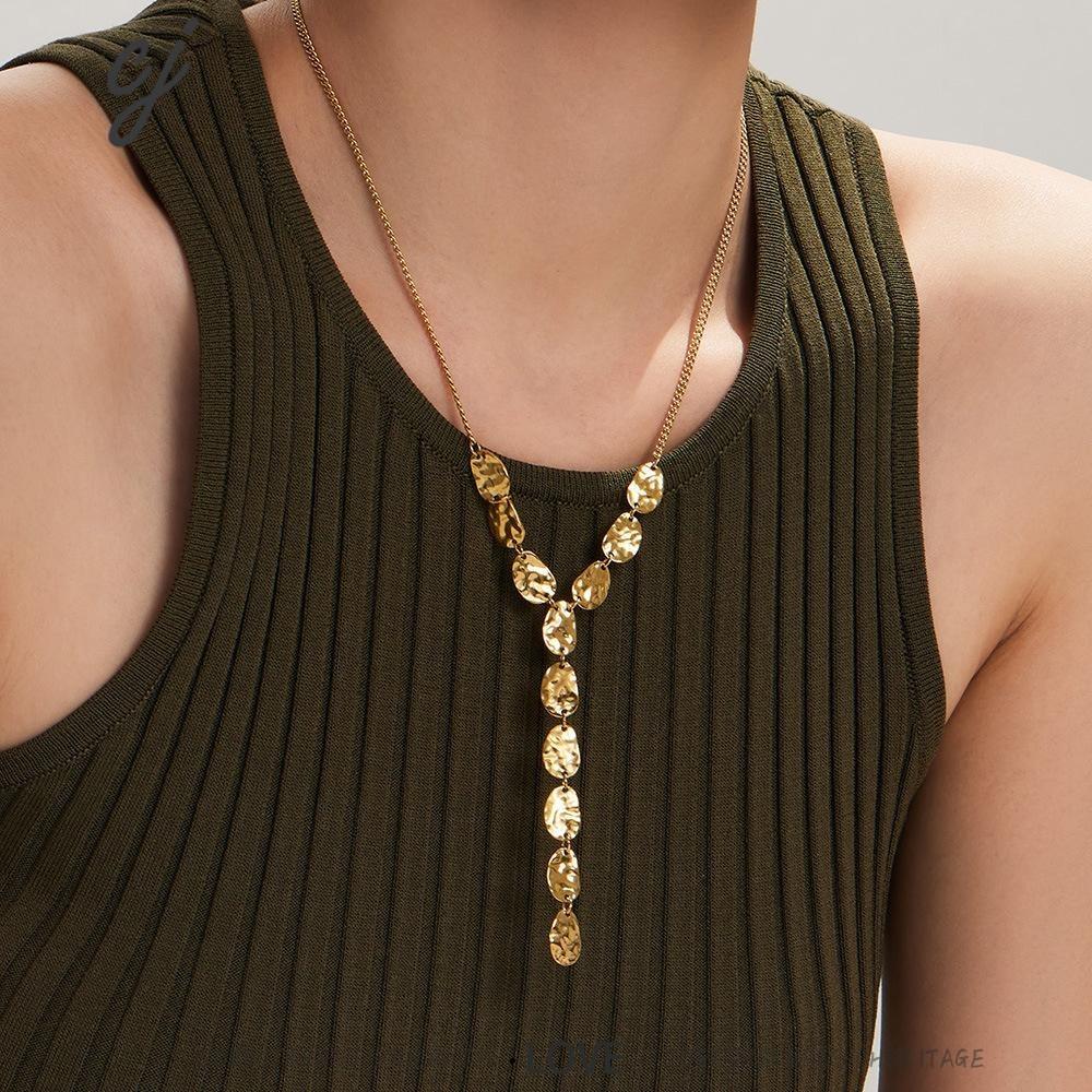 Zola gold Y-drop necklace with plate detail, 316L stainless steel — Crown Crest Jewel